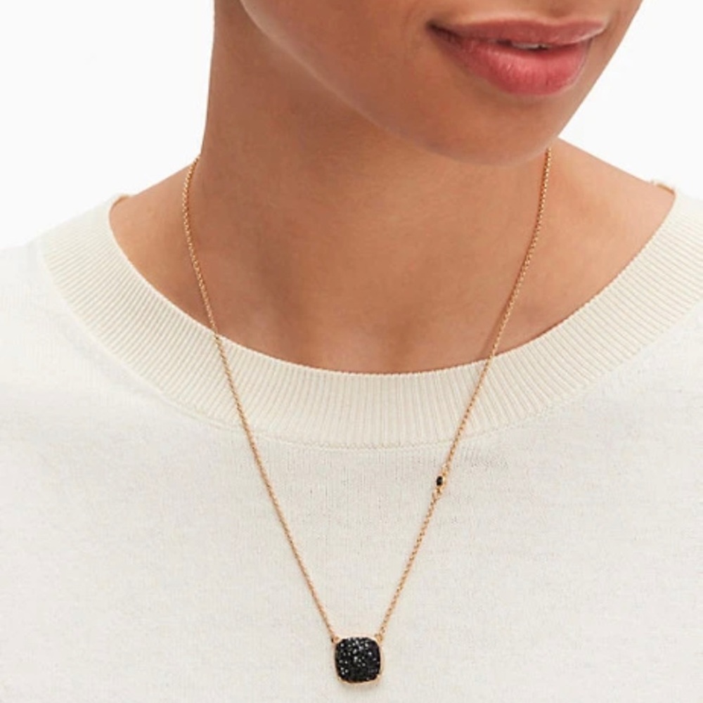 NWT Kate Spade small square pendant Black & Gold